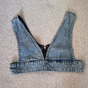Denim V-Neck Crop Bra Top - Light Blue
